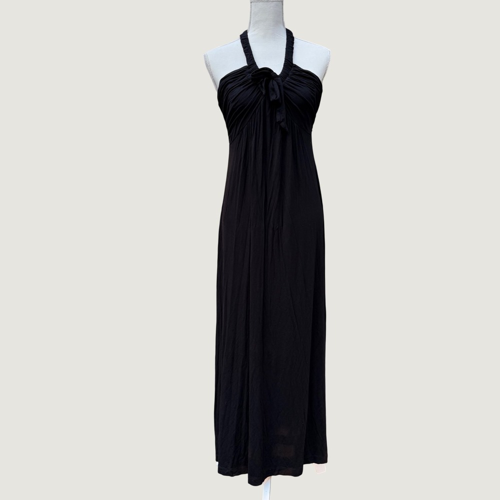 Calvin Klein Black Halter Maxi Dress Knotted Empire Waist Size 10 Sleeveless